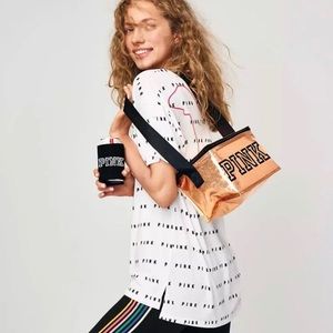 VS PINK Metallic Beverage Cooler & Koozie Black & Rose Gold Beach Lunch Bag